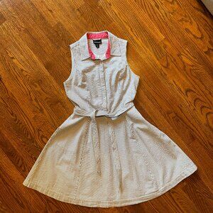 Cynthia Rowley Blue Gray/White Striped Seersucker Dress - Size 6